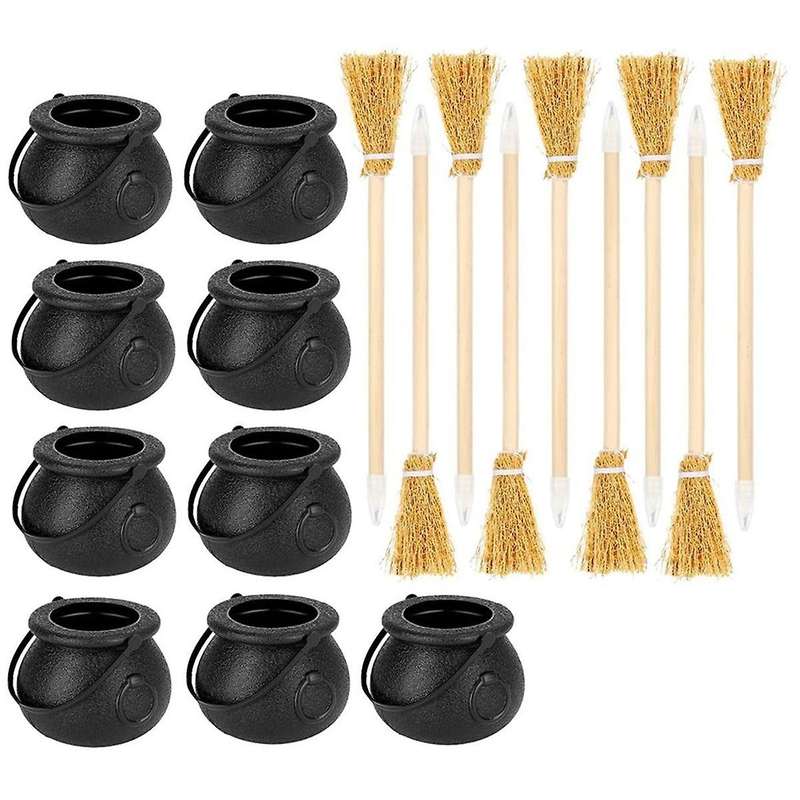 18Pc Witch Broom Pencils and Cauldron for Halloween Broomstick Ballpoint Halloween Party Favors Witc