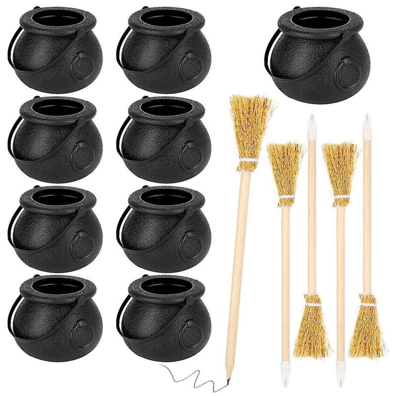 18Pc Witch Broom Pencils and Cauldron for Halloween Broomstick Ballpoint Halloween Party Favors Witc