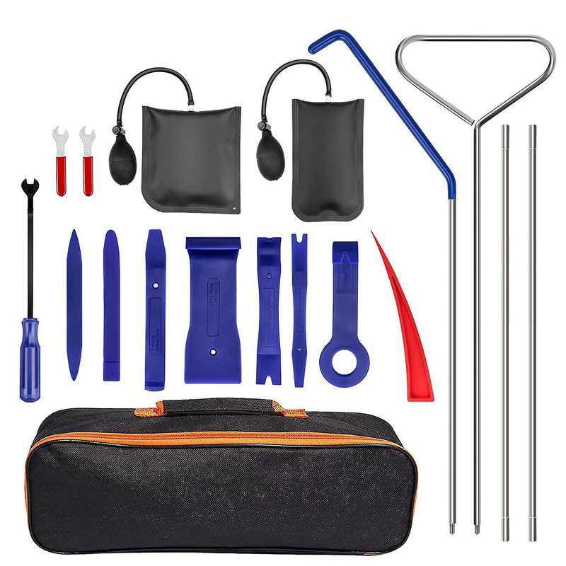 18Pcs Car Tool Kit Easy Entry Long Reach Air Wedge Bag Auto Trim Removal Tool Essential Emergency Lo