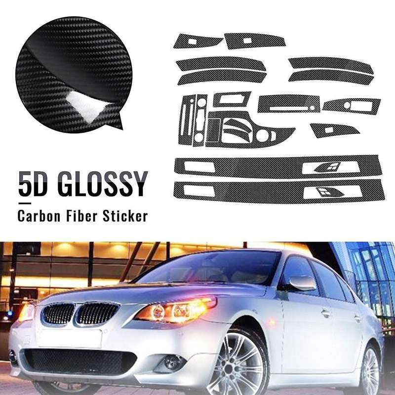 18PCS Car Interior Decorative Sticker 5D Glossy Carbon Fiber Trim Stylish Well Protective for- 5 Ser