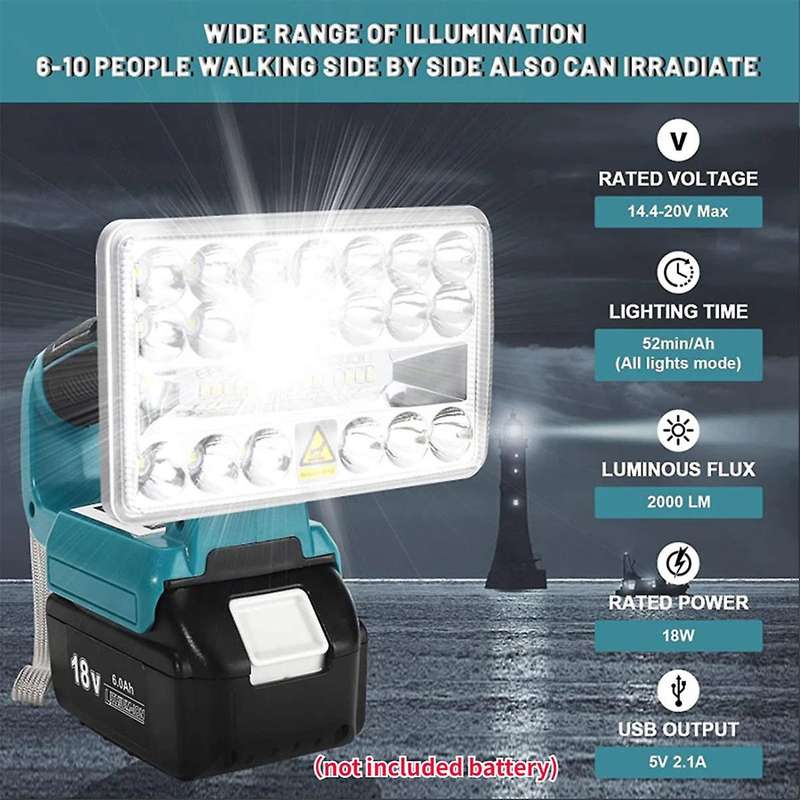 18v Led Working Lamp Flashlight Outdoor Spotlight Light for Bl1430 Bl1830 Lithium Battery Usb Outdoo