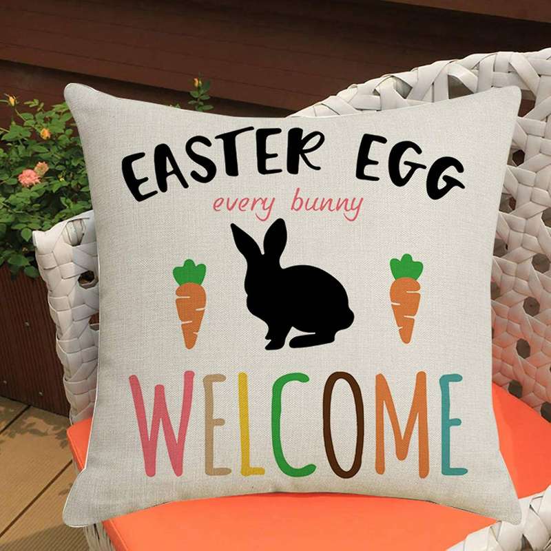 18X18Inches Decor Cushion Cover Easter Carrot Bunny Throw Cushion Case Decoration Sofa Living Room f