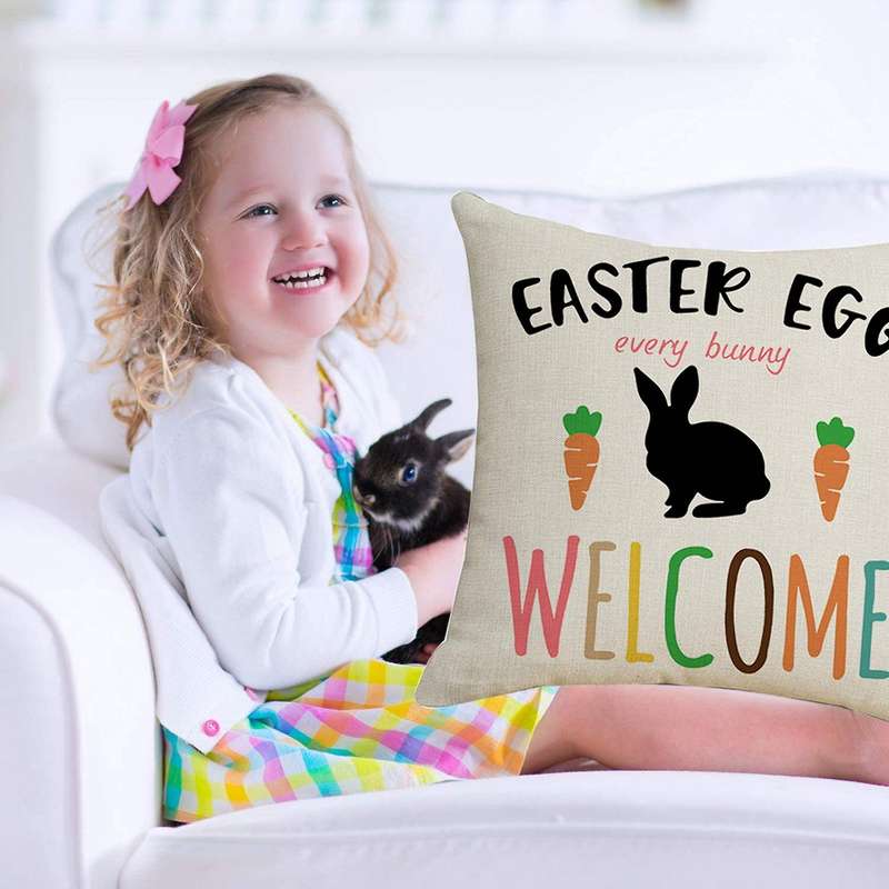 18X18Inches Decor Cushion Cover Easter Carrot Bunny Throw Cushion Case Decoration Sofa Living Room f