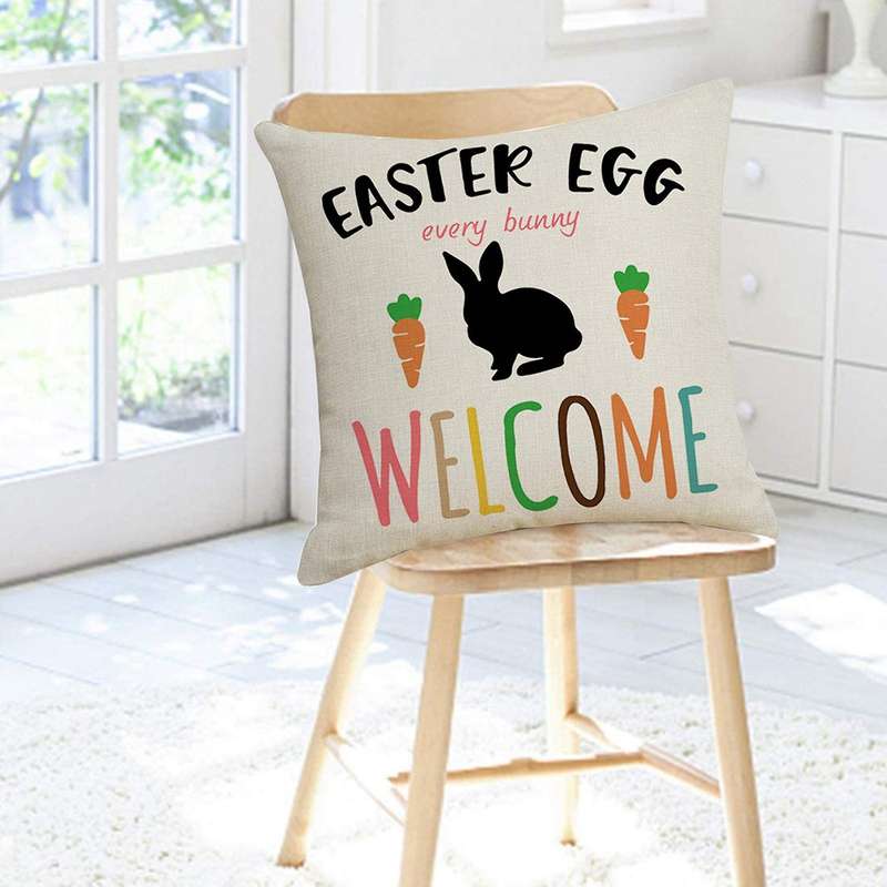 18X18Inches Decor Cushion Cover Easter Carrot Bunny Throw Cushion Case Decoration Sofa Living Room f