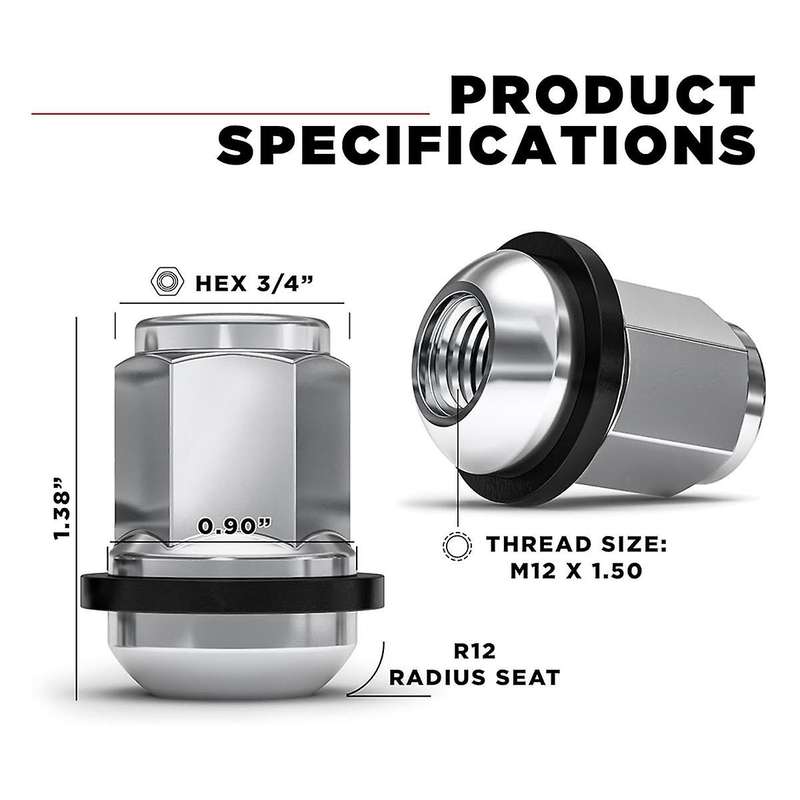 1907WR-20AM Chrome Factory Style M12x1.5 Radius Seat Lug Nutswith Washer for Hondaand , 20 Pack
