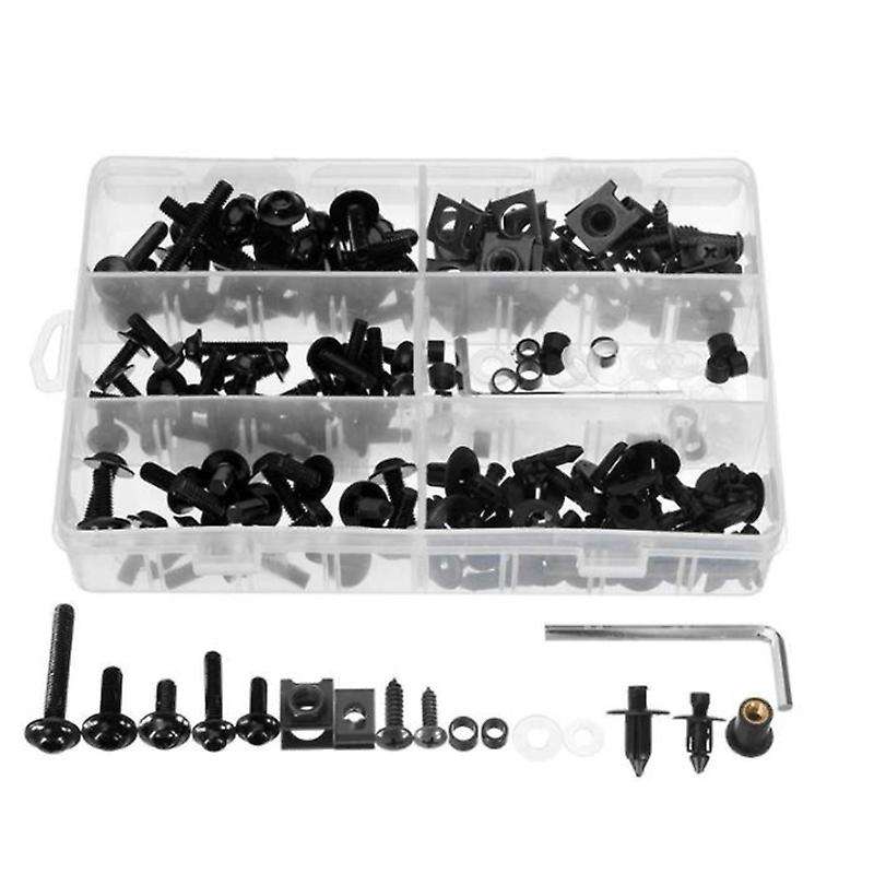 198Pcs Universal Motorcycle Fairing Bolt Screw Fastener Fixation for Mounting Kits Black