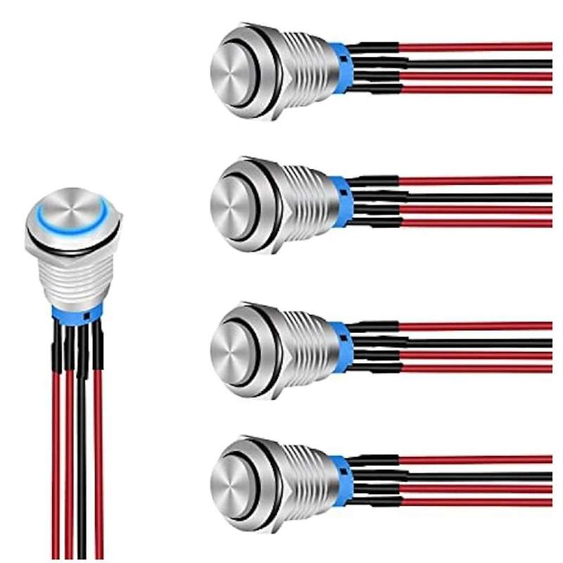 19mm Push Button Switch 5pcs with Pre Wired Harness 12v 24v Self Locking Latching Led Round Switche