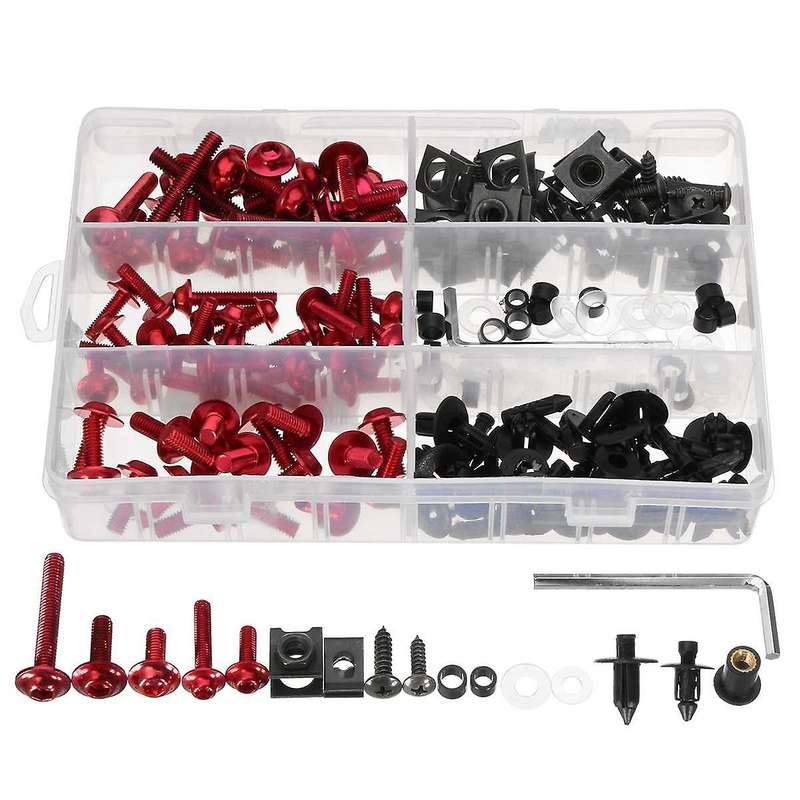198Pcs Universal Motorcycle Fairing Bolt Screw Fastener Fixation for Mounting Kits Red
