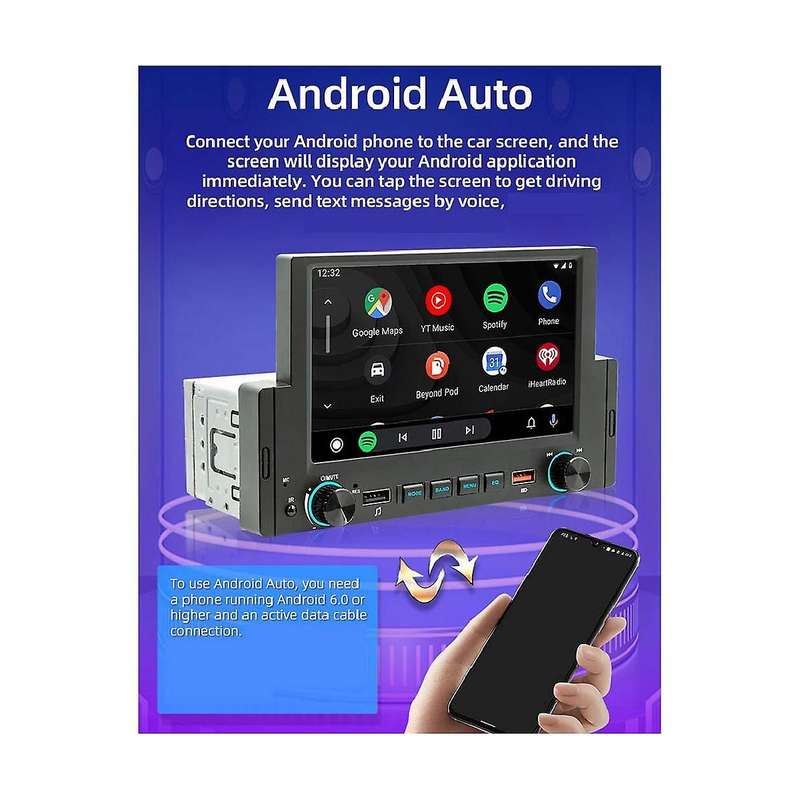 1din 6.2inch Screen Carplay Android-auto Radio Car Stereo Bluetooth Mp5 Player 2usb Fm Receiver The
