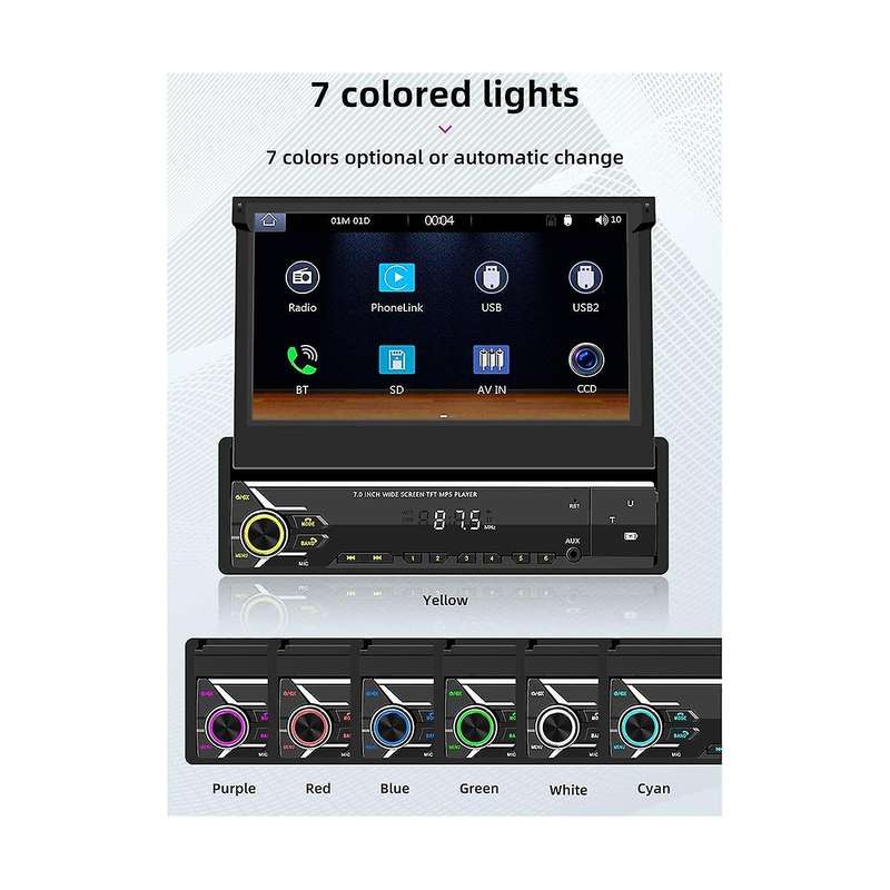 1din 7inch Car Retractable Screen Wireless Carplay Android Auto Car Portable Radio Bluetooth Mp5 Fm