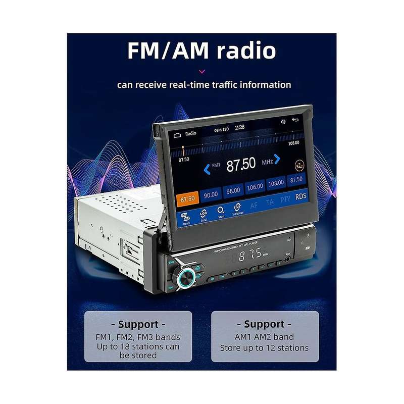 1din 7inch Car Retractable Screen Wireless Carplay Android Auto Car Portable Radio Bluetooth Mp5 Fm