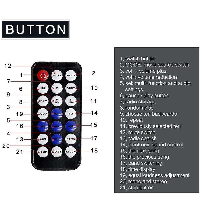 1Din Car MP3 Player Bluetooth Autoradio Stereo Radio FM AUX Input Receiver SD USB Music Player 12V M