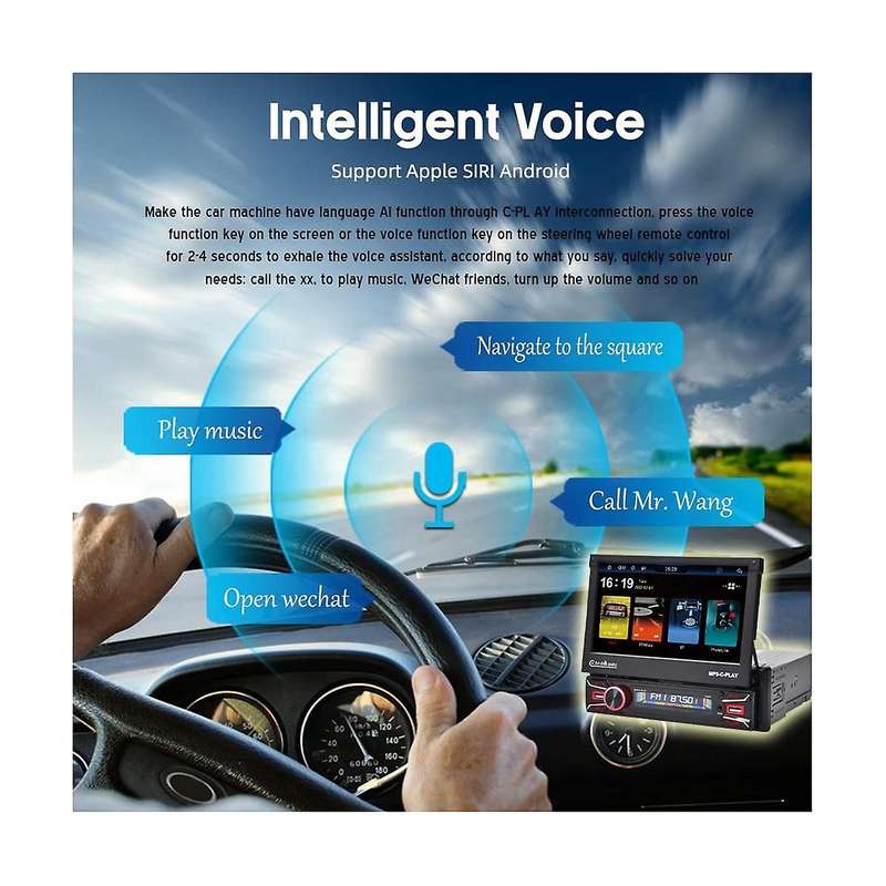 1din Car Stereo Wireless Carplay Android Auto 7in Electric Flip Out Touch Screen Car Radio Bluetooth