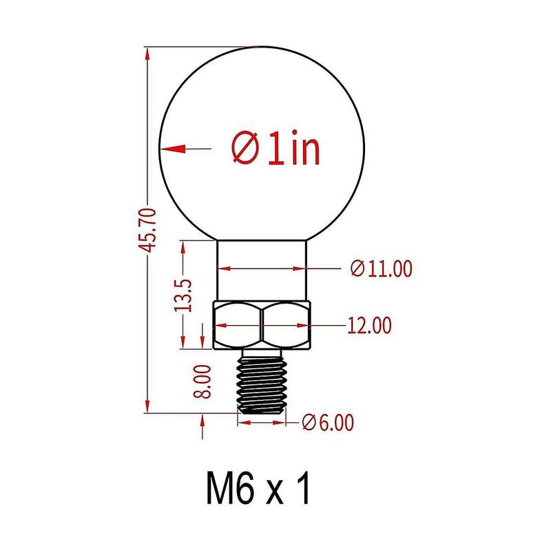 1Inch Ball Adapter with M6 x 1.0 Threaded Post Compatible for B Size 1 Inch Ball Double Socket Arm