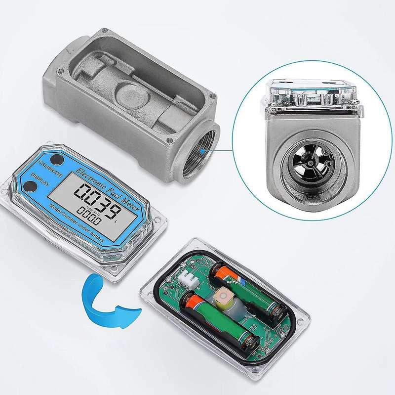 1Inch Digital Turbine Flowmeter Digital LCD Display with NPT Counter Fuel Flowmeter for Measuring En