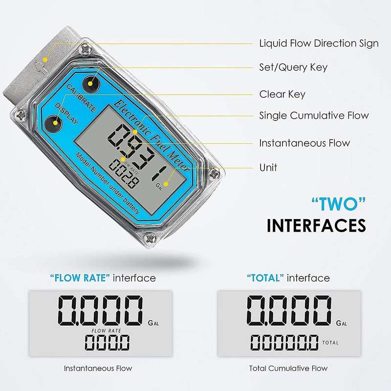 1Inch Digital Turbine Flowmeter Digital LCD Display with NPT Counter Fuel Flowmeter for Measuring En