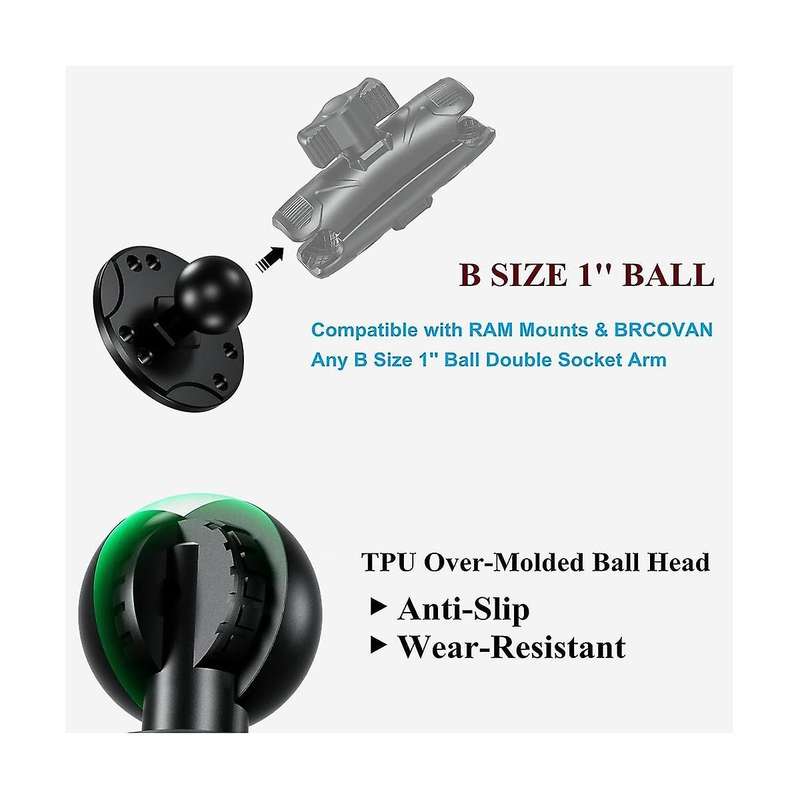1Inch Ball Mount Base with Aluminum Alloy AMPS Hole Round Plate & 1Inch TPU Ball Adapter for RAM
