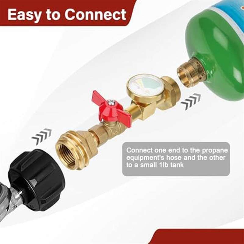1lb Propane Tank Adapter, 20lb to 1lb Converter with Gauge and On/off Valve for 1lb/16.4oz Disposabl