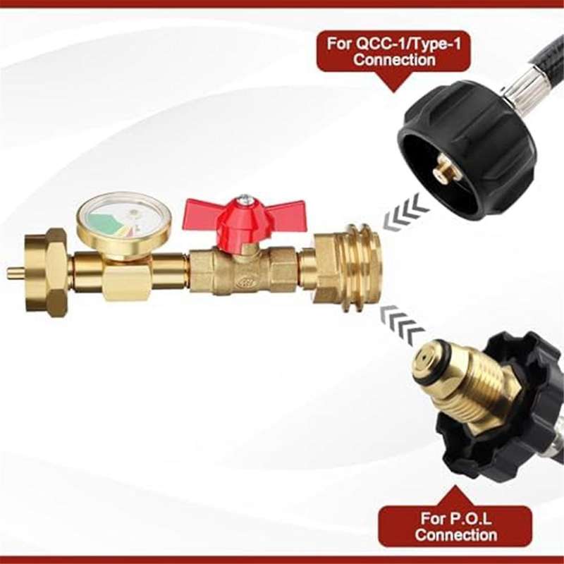 1lb Propane Tank Adapter, 20lb to 1lb Converter with Gauge and On/off Valve for 1lb/16.4oz Disposabl