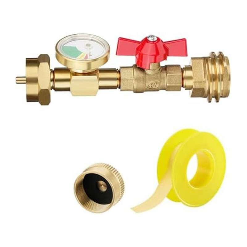 1lb Propane Tank Adapter, 20lb to 1lb Converter with Gauge and On/off Valve for 1lb/16.4oz Disposabl