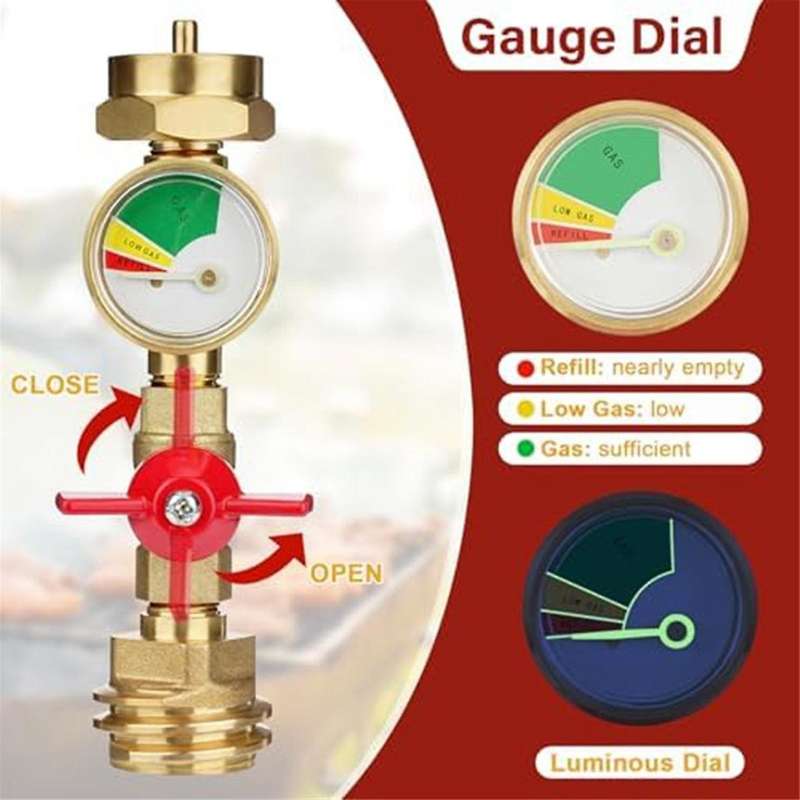 1lb Propane Tank Adapter, 20lb to 1lb Converter with Gauge and On/off Valve for 1lb/16.4oz Disposabl