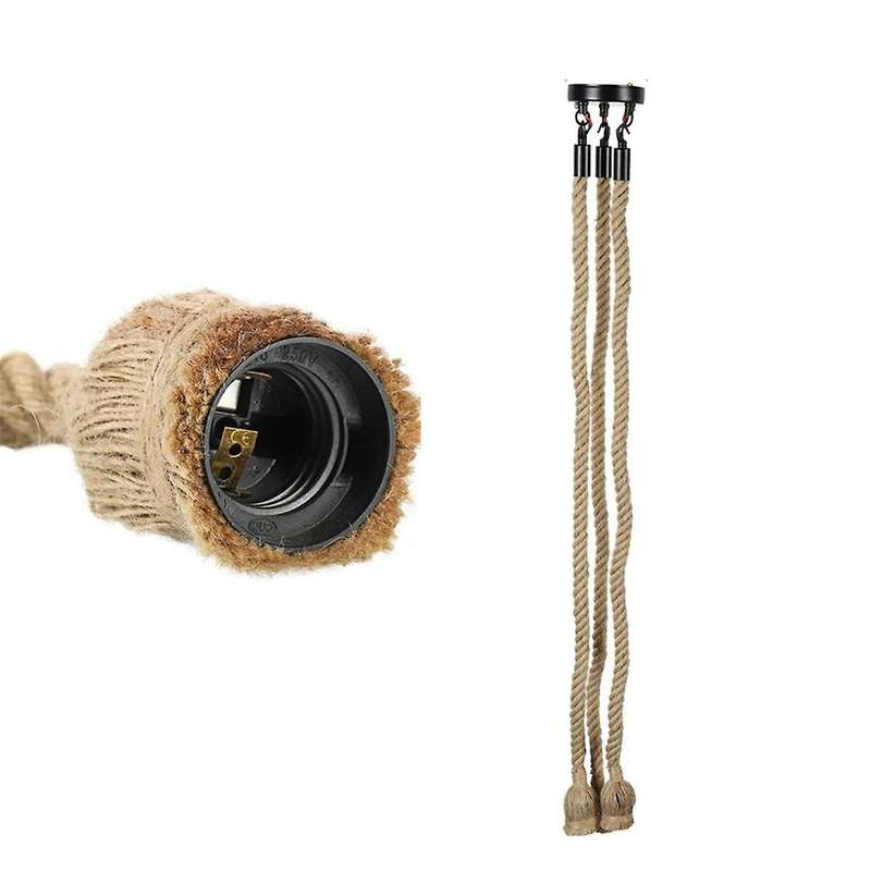 1M Industrial Chandelier E27 3 Head LED Retro Rope Ceiling Lamp without Light Bulb Living Room Kitch