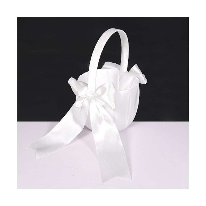 1Pack White Flower Girl Basket Wedding Basket for Flower Girls Cute Satin Flower Girl Basket
