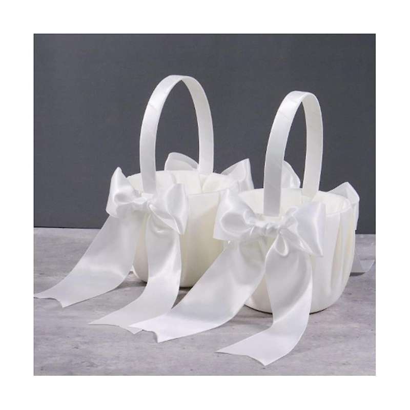 1Pack White Flower Girl Basket Wedding Basket for Flower Girls Cute Satin Flower Girl Basket