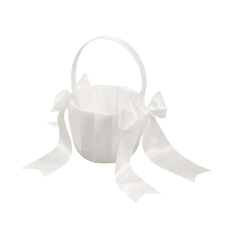 1Pack White Flower Girl Basket Wedding Basket for Flower Girls Cute Satin Flower Girl Basket