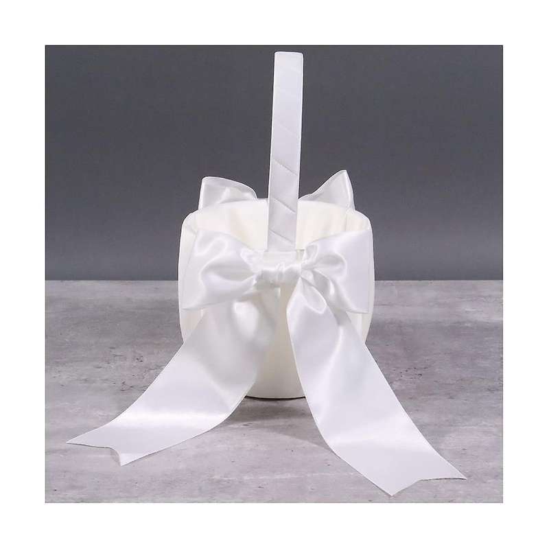 1Pack White Flower Girl Basket Wedding Basket for Flower Girls Cute Satin Flower Girl Basket