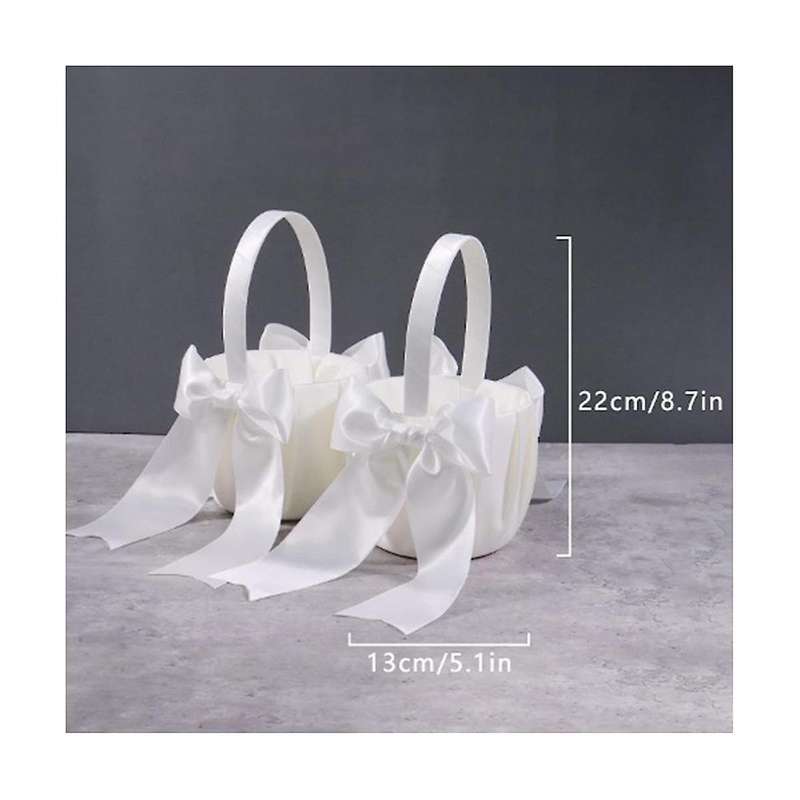 1Pack White Flower Girl Basket Wedding Basket for Flower Girls Cute Satin Flower Girl Basket
