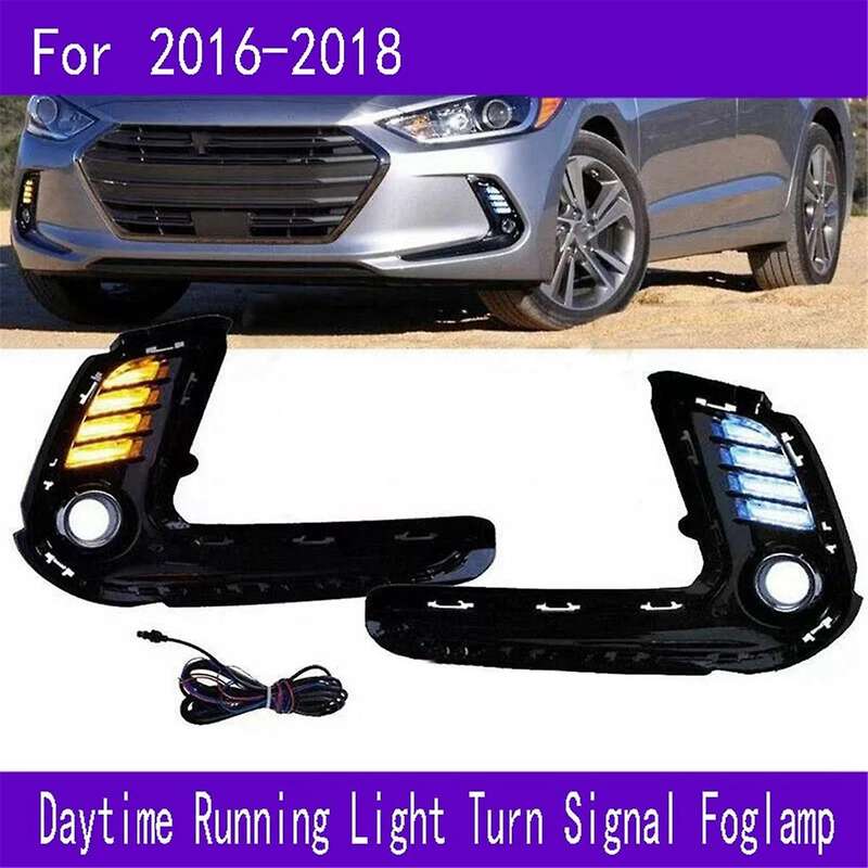 1pair Auto Led Drl for 2016-2018 Fog Lights Cover Daytime Running Light Turn Signal Foglamp