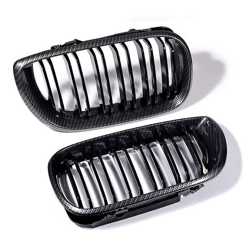 1Pair Car Carbon Gloss Black Dual Line Front Kidney Grilles for E46 4 Door 3 Series 2002-2005 Car Ac
