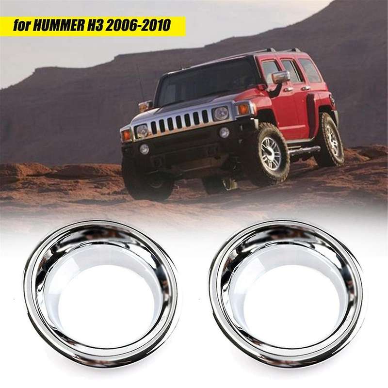 1pair Car Front Bumper Chrome Fog Lamp Trim Rings Cover for H3 2006-2010 Fog Light Bezel Exterior De