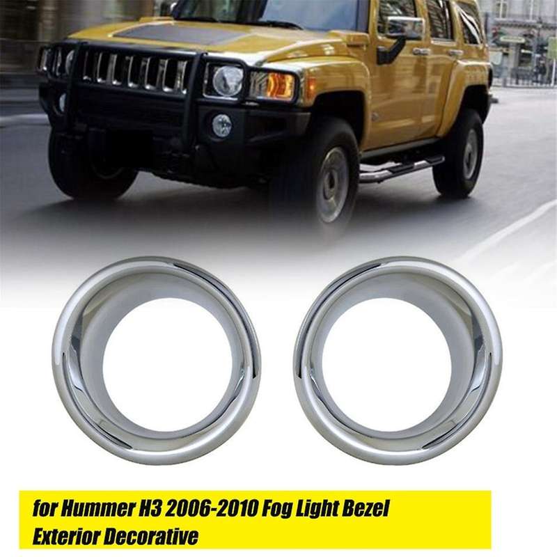 1pair Car Front Bumper Chrome Fog Lamp Trim Rings Cover for H3 2006-2010 Fog Light Bezel Exterior De