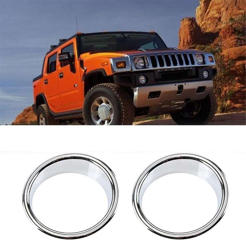 1Pair Car Front Bumper Fog Lamp Trim Rings Cover for H2 2003-2009 Chrome Fog Light Bezel Exterior De