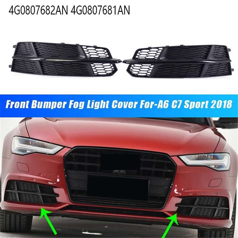 1pair Car Front Bumper Fog Light Grille Cover 4g0807682an 4g0807681an for 2018 A6l C7 2014-2018 Raci