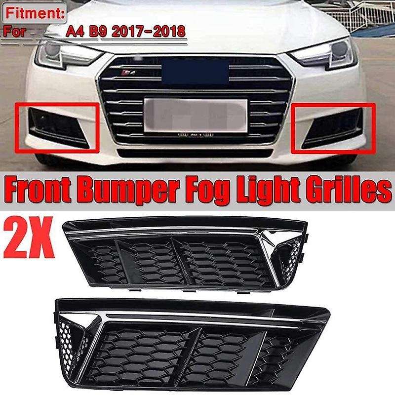 1Pair Car Front Bumper Fog Light Grille Grill, for  A4 B9 2017-2018 Fog Lamp Cover Honeycomb Mesh He