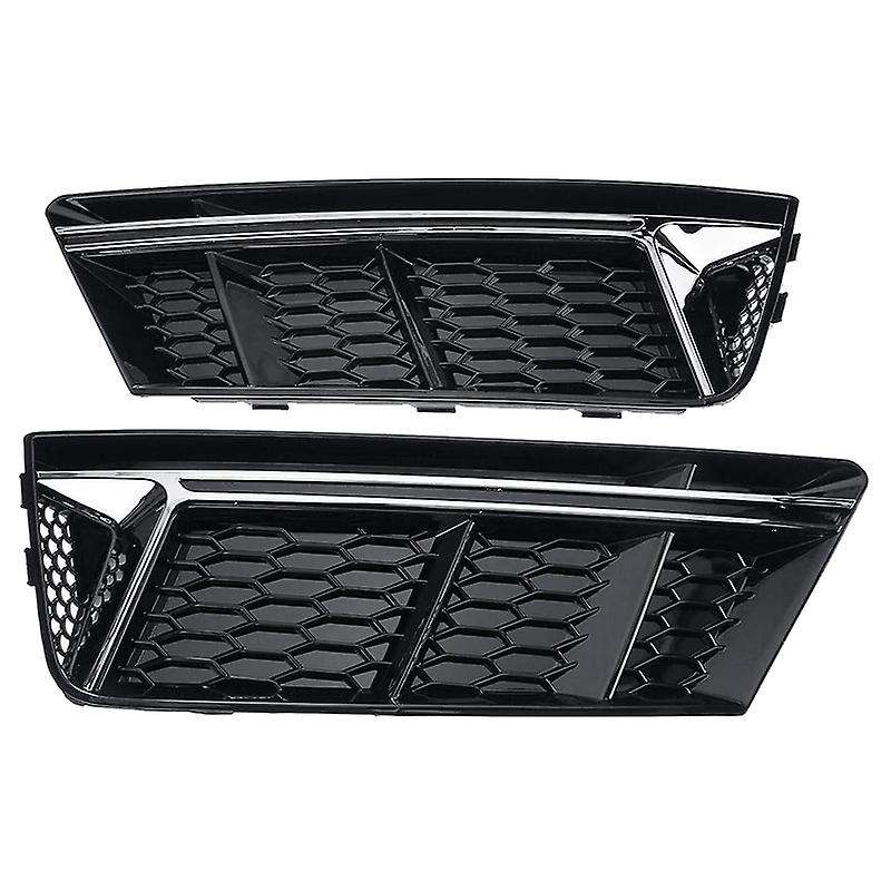 1Pair Car Front Bumper Fog Light Grille Grill, for  A4 B9 2017-2018 Fog Lamp Cover Honeycomb Mesh He