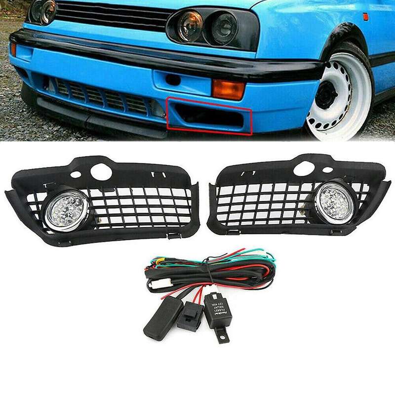 1pair Car Front Bumper Led Fog Lamp Grille Cover for Golf Mk3 1993-1998 White Drl Driving Led Fog L