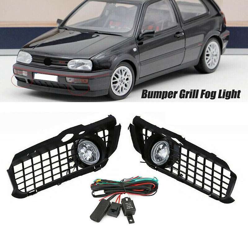 1pair Car Front Bumper Led Fog Lamp Grille Cover for Golf Mk3 1993-1998 White Drl Driving Led Fog L