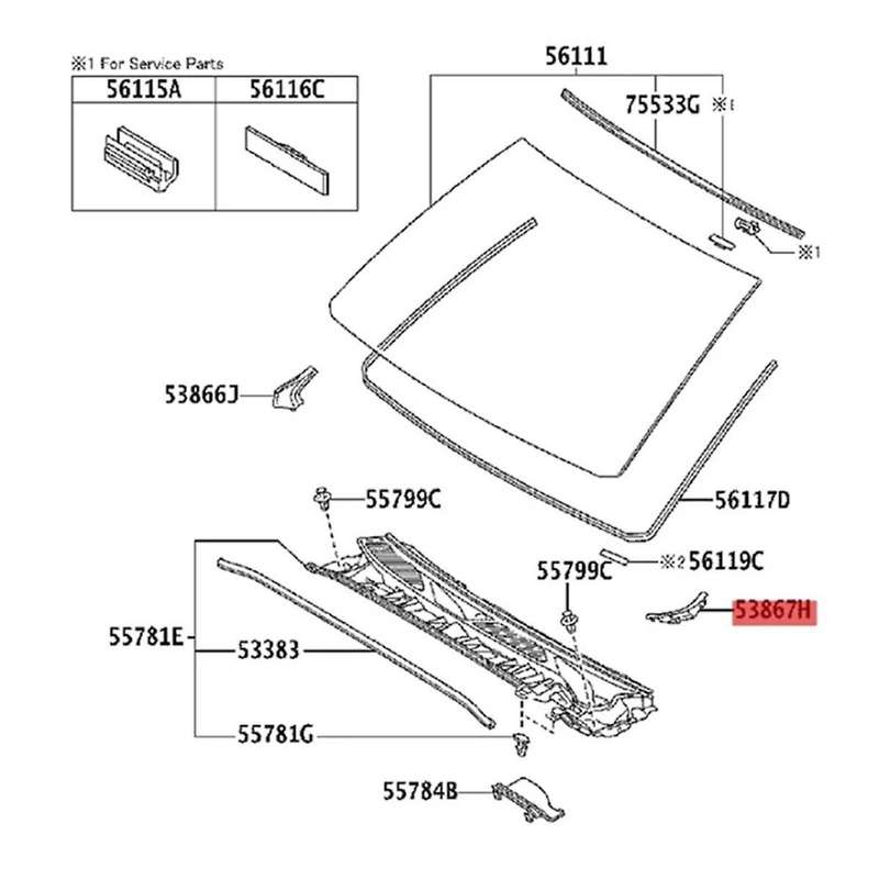 1pair Car Front Windshield Wiper Cowl Cover Seal(lh+rh)53867-35020 53866-35030 for 4runner 2010-202