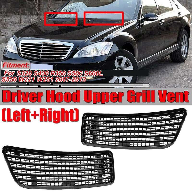 1Pair Car Hood Upper Vent Grille Trim Cover Glossy Black for W221 W251 2007-2013 A2218800205 A221880