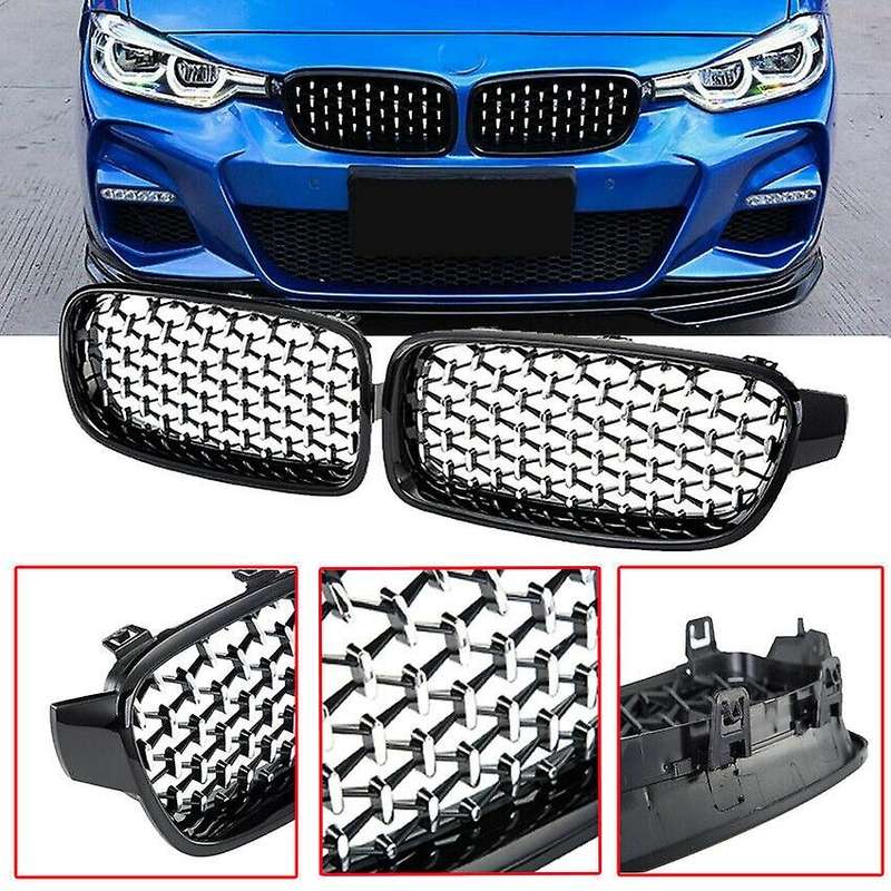1Pair Car Mesh Front Bumper Kidney Grille Grill Fit for F30/31 2012-2017 51137260497 51137260498 Bla