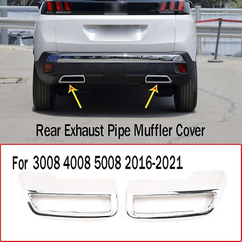 1Pair Chrome Rear Exhaust Pipe Muffler Cover Decor Trim Exhaust Pipe Tail Cover for 3008 4008 5008 2