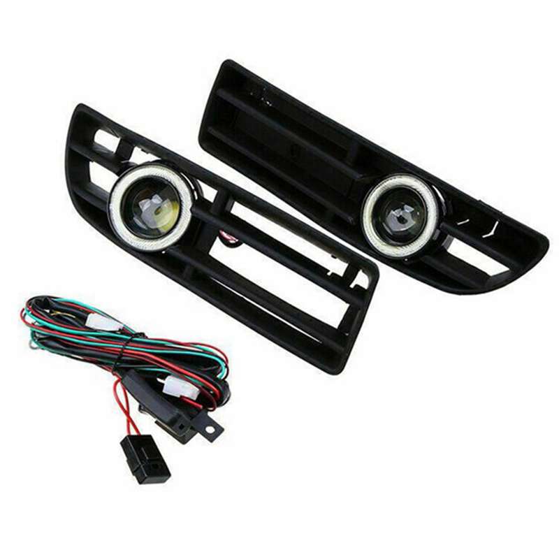 1Pair Fog Lights Angel Eyes Lamp Front Bumper Grille Cover with Wire Kit for MK4 1999-2004