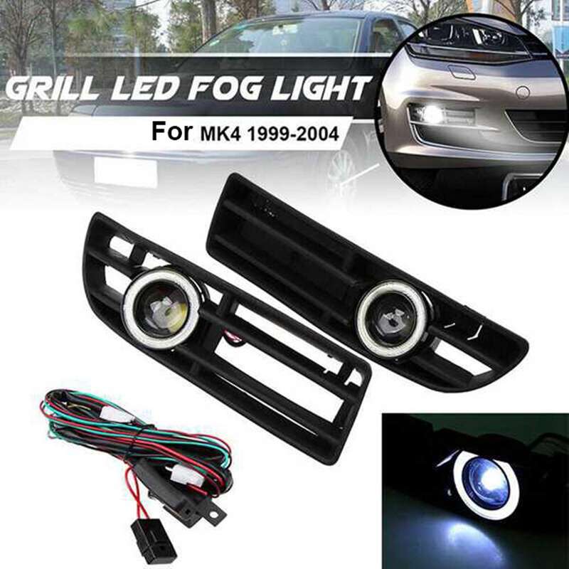 1Pair Fog Lights Angel Eyes Lamp Front Bumper Grille Cover with Wire Kit for MK4 1999-2004