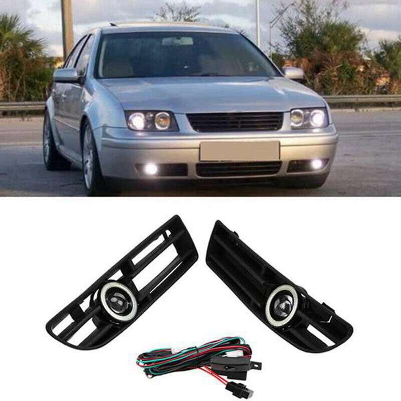 1Pair Fog Lights Angel Eyes Lamp Front Bumper Grille Cover with Wire Kit for MK4 1999-2004