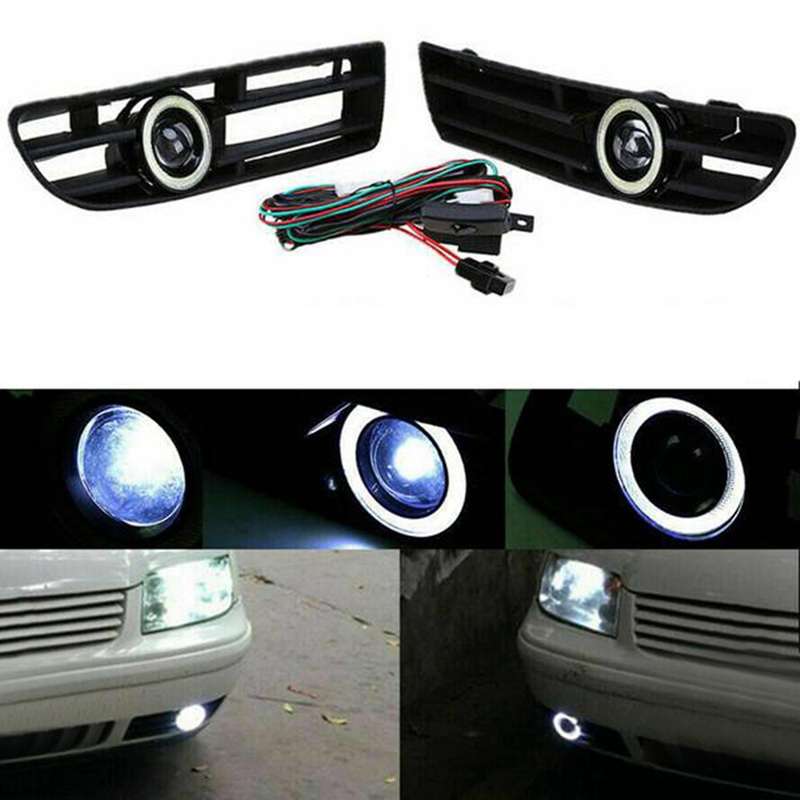 1Pair Fog Lights Angel Eyes Lamp Front Bumper Grille Cover with Wire Kit for MK4 1999-2004