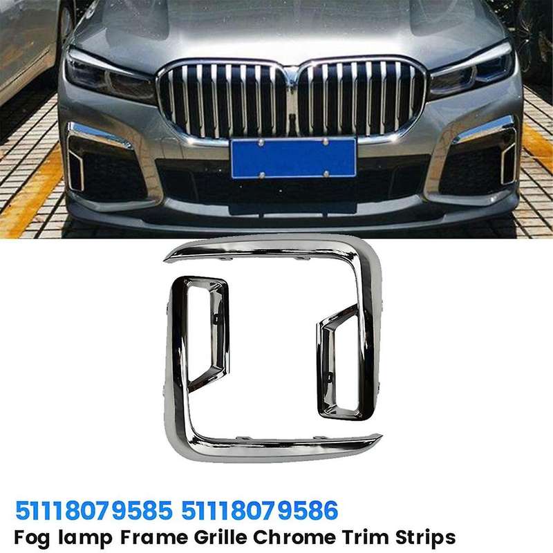 1Pair Front Bumper Fog Lamp Frame Grille Chrome Trim Strips for 7 Series G11 G12 19-2022 51118079585